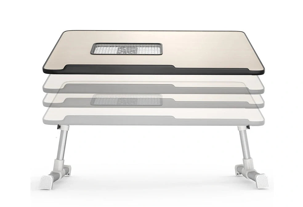 Adjustable Laptop Desk Stand in various colors, foldable design for ergonomic workspace
