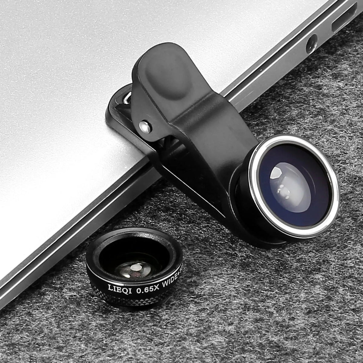 Mini camera lens clip attachment for mobile phones with wide-angle and macro lenses