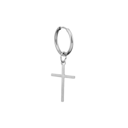 Stainless steel cross stud earrings with 17 mm diameter, hypoallergenic and durable