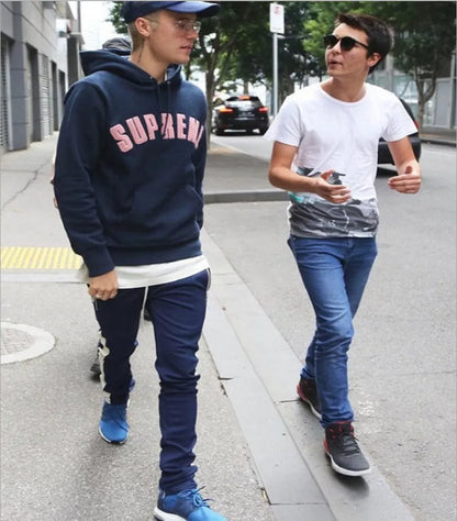 Men's casual pants with retro color stripe and inside zipper