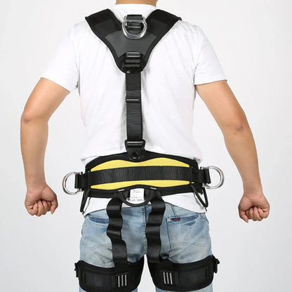 Red outdoor rescue seat belt for caving with reinforced stitching and polyester-silk blend material