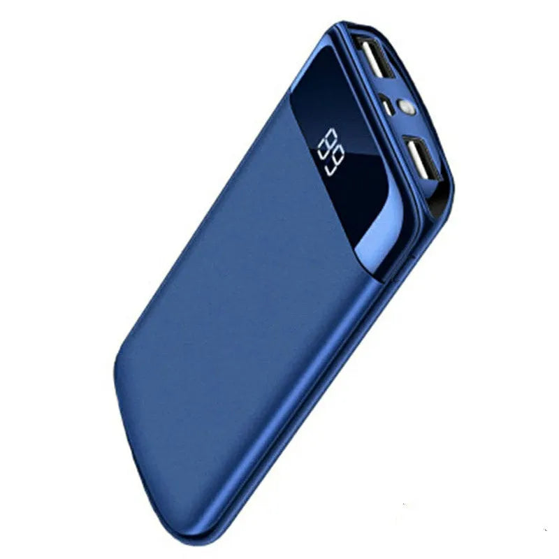 Y10 black portable power bank with LCD display showing battery percentage and two USB ports
