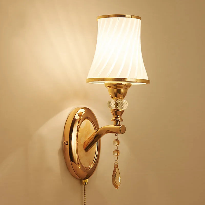 European wall lamp with glass lampshade for bedroom or living room