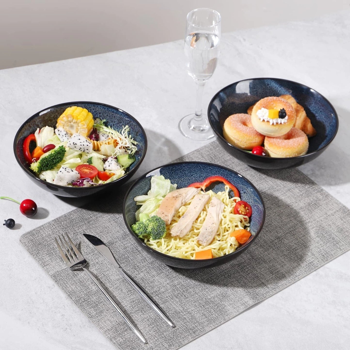Peacock Blue Ceramic Bowls - Set of 4 for Serving Soups, Salads, Desserts, and More