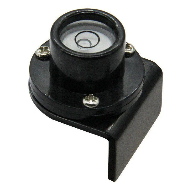 Black plastic flange level tower ruler with 28x32mm dimensions and integrated level indicator