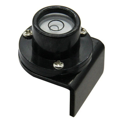 Black plastic flange level tower ruler with 28x32mm dimensions and integrated level indicator