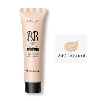 30ml tube of natural BB cream showing nine available shade colours from light to dark