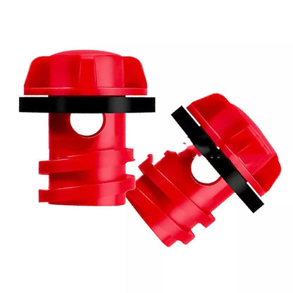 Silicone refrigerator drain plug in red, blue, black, and orange colors