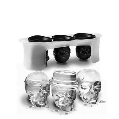 Large square black silicone ice cube mold with detailed skull design for creative drinks