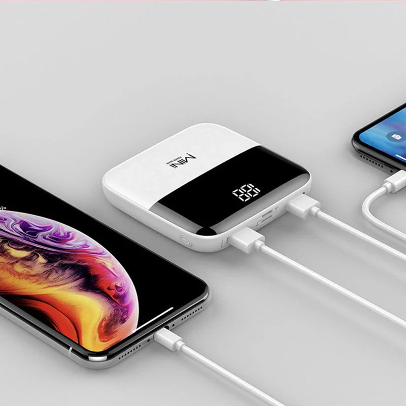 10000mAh Mini Power Bank in various colors with front battery display