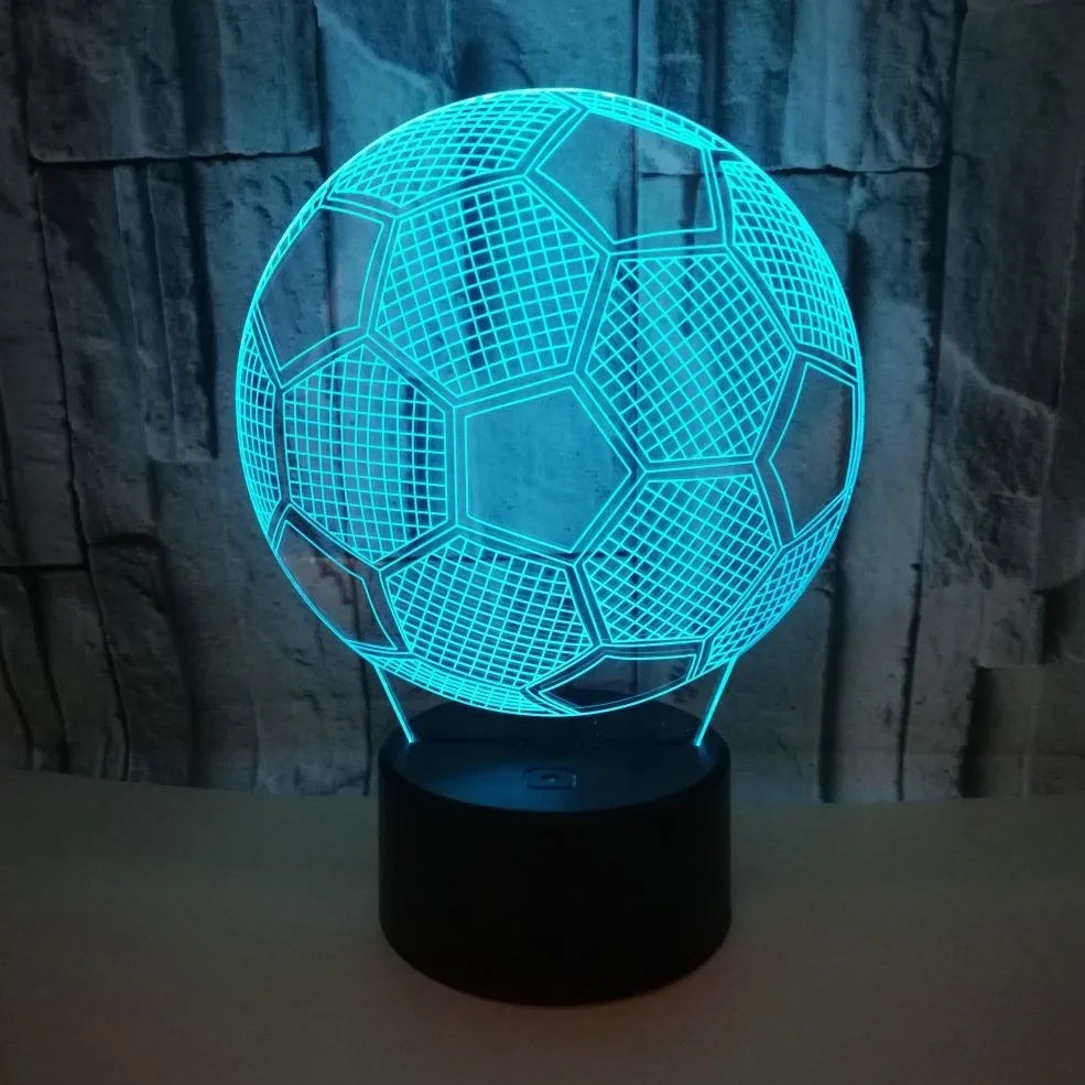3D colour-changing football night light with 87mm ABS base, USB cable, and remote, projecting in 7 hues