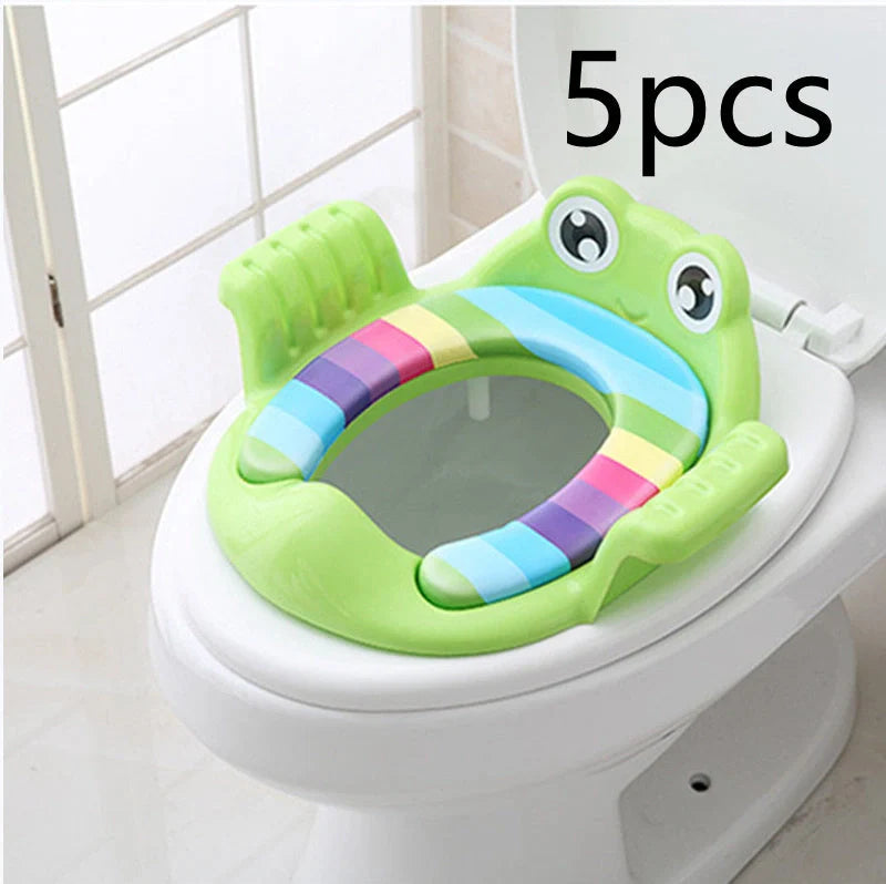 Adjustable non-slip baby toilet seat in pink, sky blue, and green for children aged 1-6 years