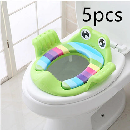 Adjustable non-slip baby toilet seat in pink, sky blue, and green for children aged 1-6 years
