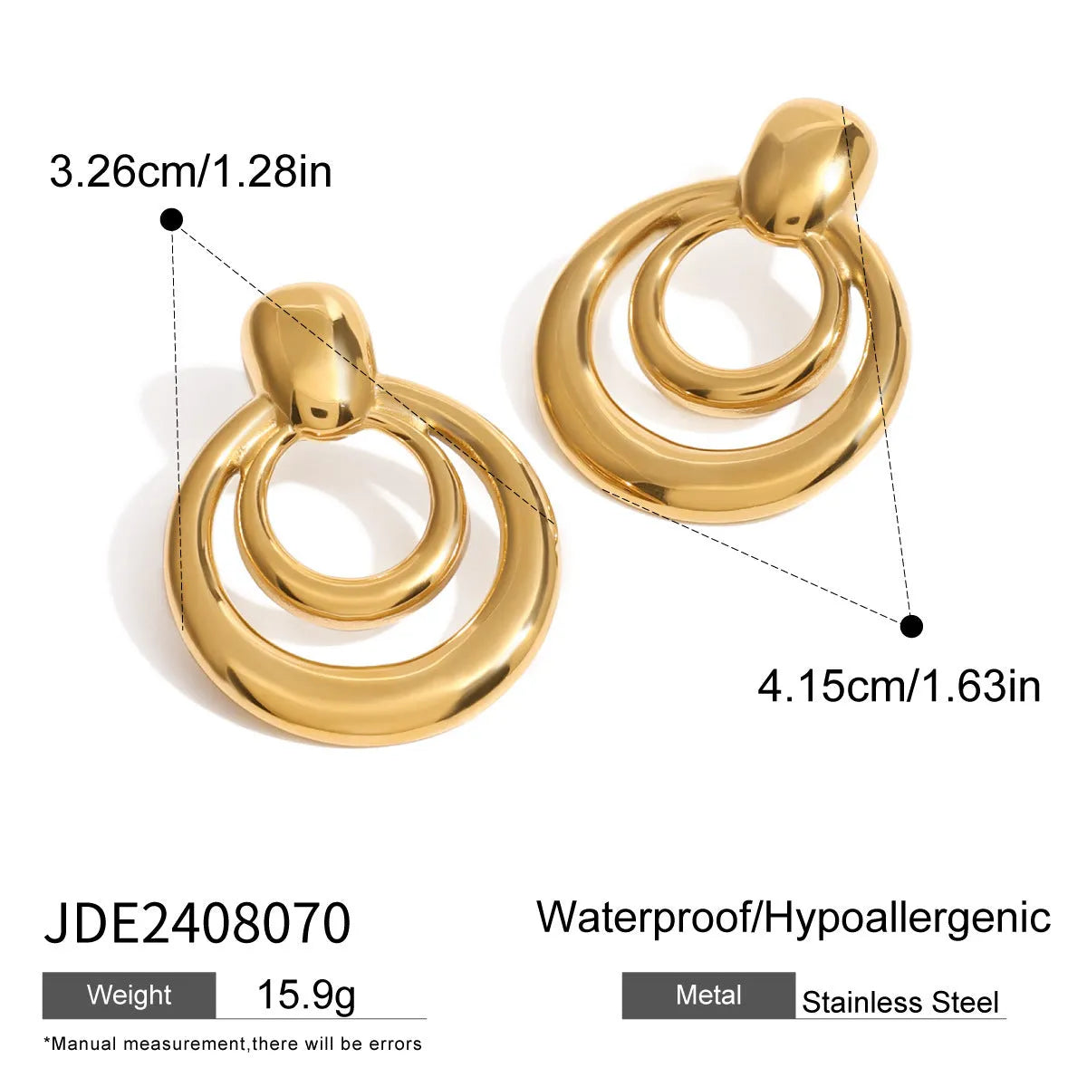 Round geometric hollow stud earrings in gold with 1.2cm diameter and centre cut-out design