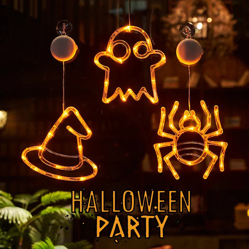 Spooktacular Halloween Hanging LED Lights with spiders, pumpkins, and ghostly figures for a haunting holiday ambiance