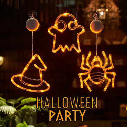 Spooktacular Halloween Hanging LED Lights with spiders, pumpkins, and ghostly figures for a haunting holiday ambiance