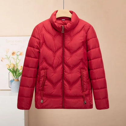 Women's long sleeve cotton coat with stand collar in solid colour, loose fit, sizes XXL to 6XL