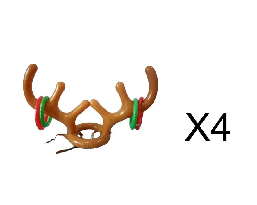 Inflatable Christmas reindeer antler hat ring toss game with 80cm antlers and red and green throwing circles