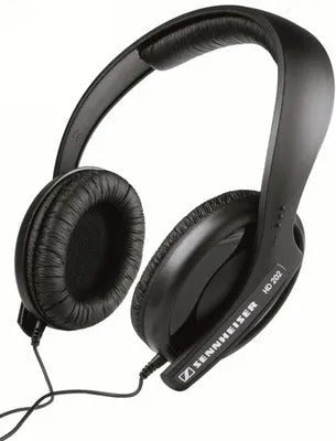 Black head-mounted stereo headphones with microphone and 3.5mm plug