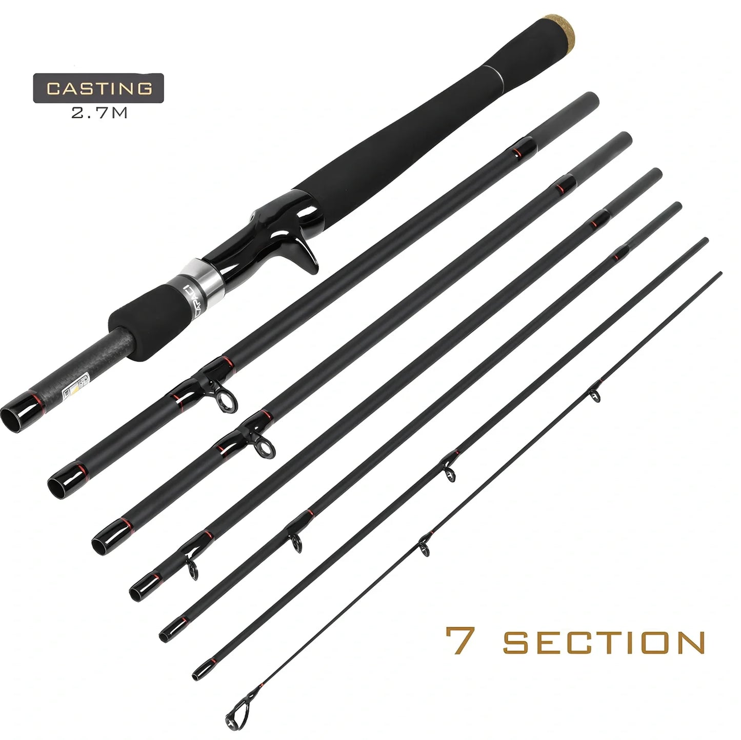 Carbon fishing rod with gun handle and sectional construction for sea perch angling