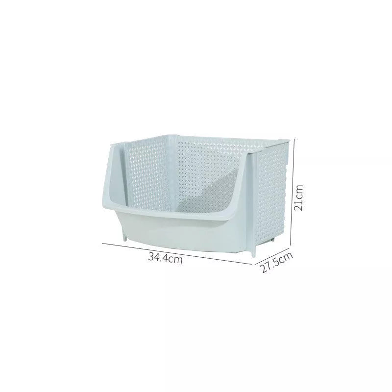 Multi-layer vegetable basket rack in light blue and light gray for efficient kitchen storage