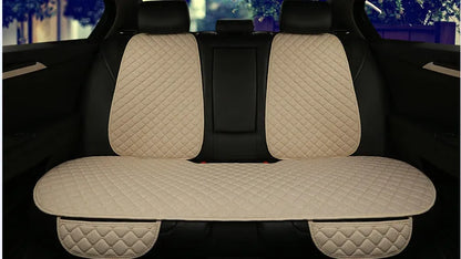 Flax linen car seat cover protector in beige, black, red and brown, with cushion and five-seat style options.