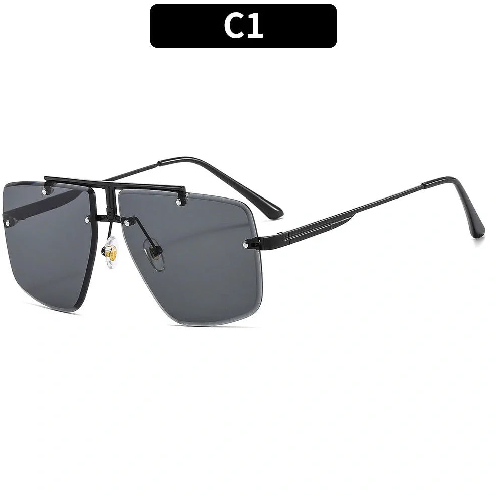 Retro square frame metal sunglasses for men in black or gold with UV400 PC grey lenses, 55mm size