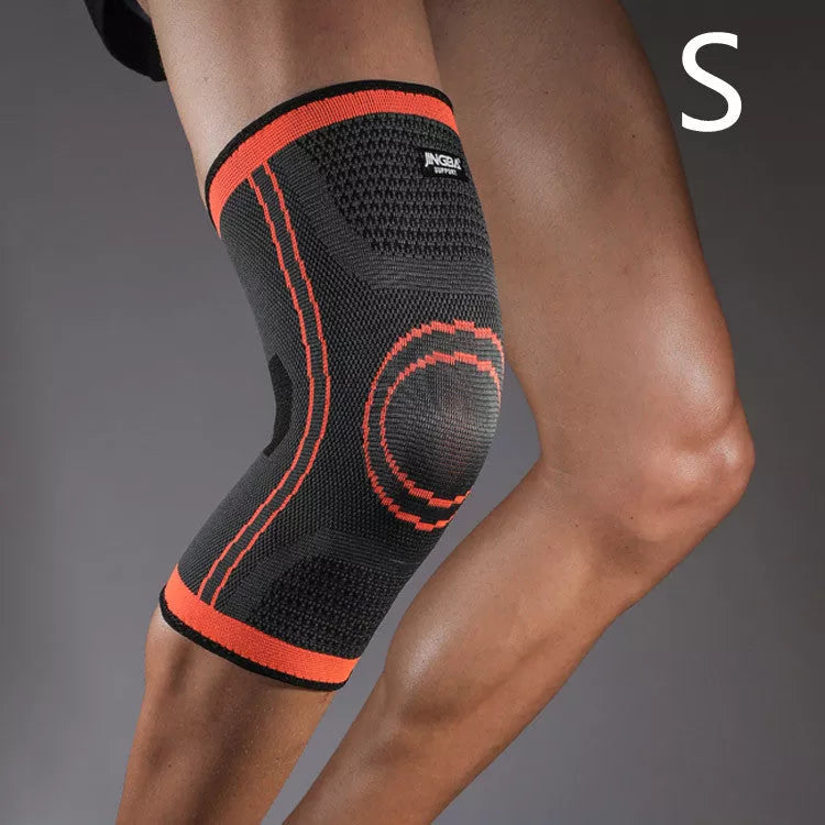 Breathable nylon knee pads for cycling and sports, available in green and orange
