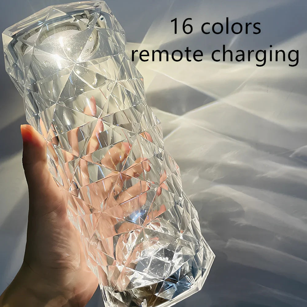 Rose Light crystal night light with USB charging cable and touch-sensitive dimming control