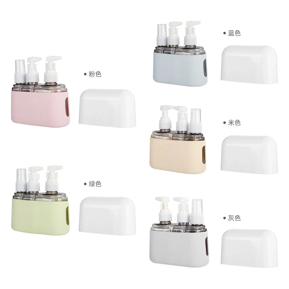 Leak-proof travel bottle set in various colors for cosmetics and lotions