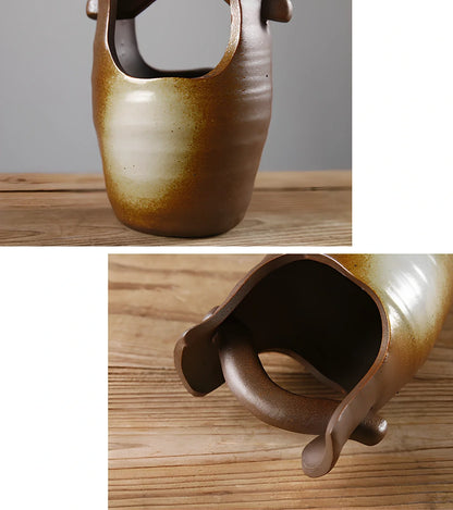 Small 15cm glazed ceramic vase in Japanese style, pottery with smooth finish for ornaments, 8cm diameter base