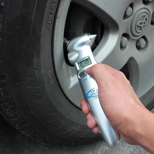 Digital Four-in-One Tire Pressure Gauge with safety hammer and emergency light