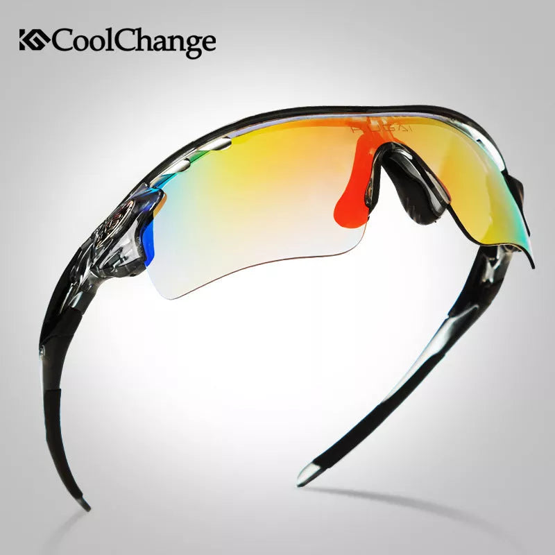 Kugai 0093 polarized cycling glasses in gray, red, and yellow for UV protection