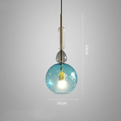 Glass chandelier with adjustable height above bar counter showing macaron-inspired candy glass design