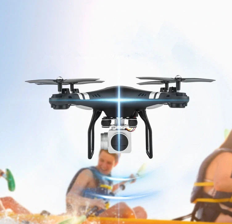 X52 UAV drone with protective frame in black colour, showing camera and bright night light