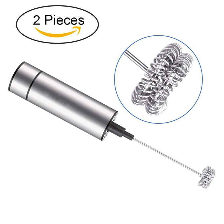 Silver handheld milk frother with 19000RPM speed for quick and efficient frothing