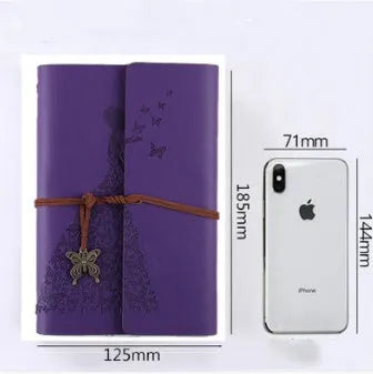 Loose leaf diary with kraft paper pages, 8 x 12.5 cm, available in lake blue, pink, purple, red, wine red, and yellow
