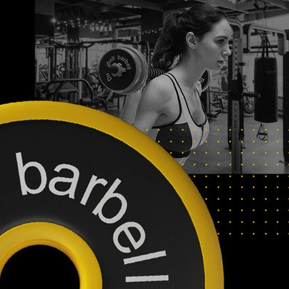 Yellow adjustable dumbbell barbell set with connecting rod and weight plates for home strength training