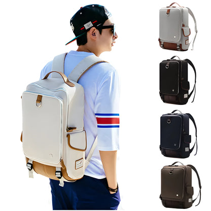 Modern large capacity Oxford cloth backpack in grey, showing front view with dimensions 30x16x46cm.