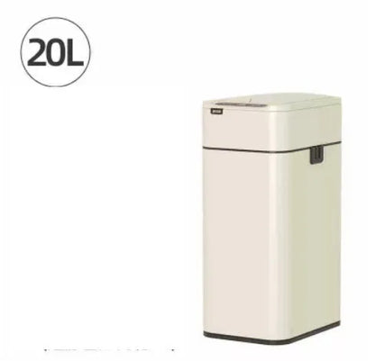 Inductive ashbin smart trash can with automatic lid, stainless steel construction, and square bucket shape