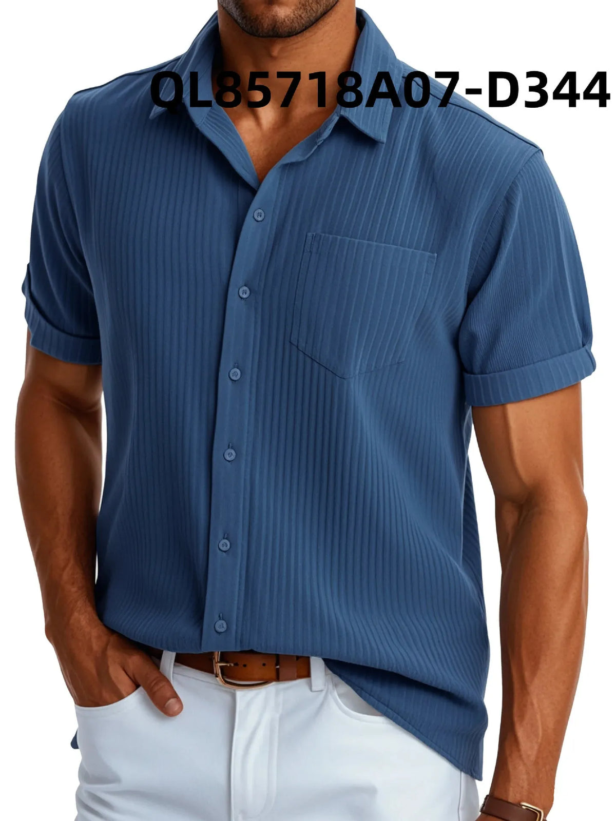 Man wearing a loose fit printed short sleeve lapel shirt in a casual setting