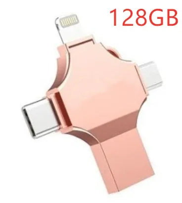 Metal mobile phone U disk with 4-in-1 iOS, Micro USB, Type-C and USB 3.0 connectors, 11g, in Silver