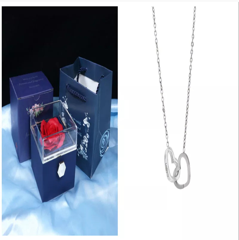 Rotating soap flower rose gift box with jewelry drawer in red, blue, lake blue, or pink