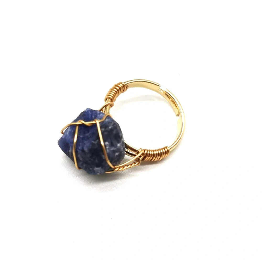 Elegant adjustable ring made with a variety of natural gemstones like citrine, green aventurine, and amethyst