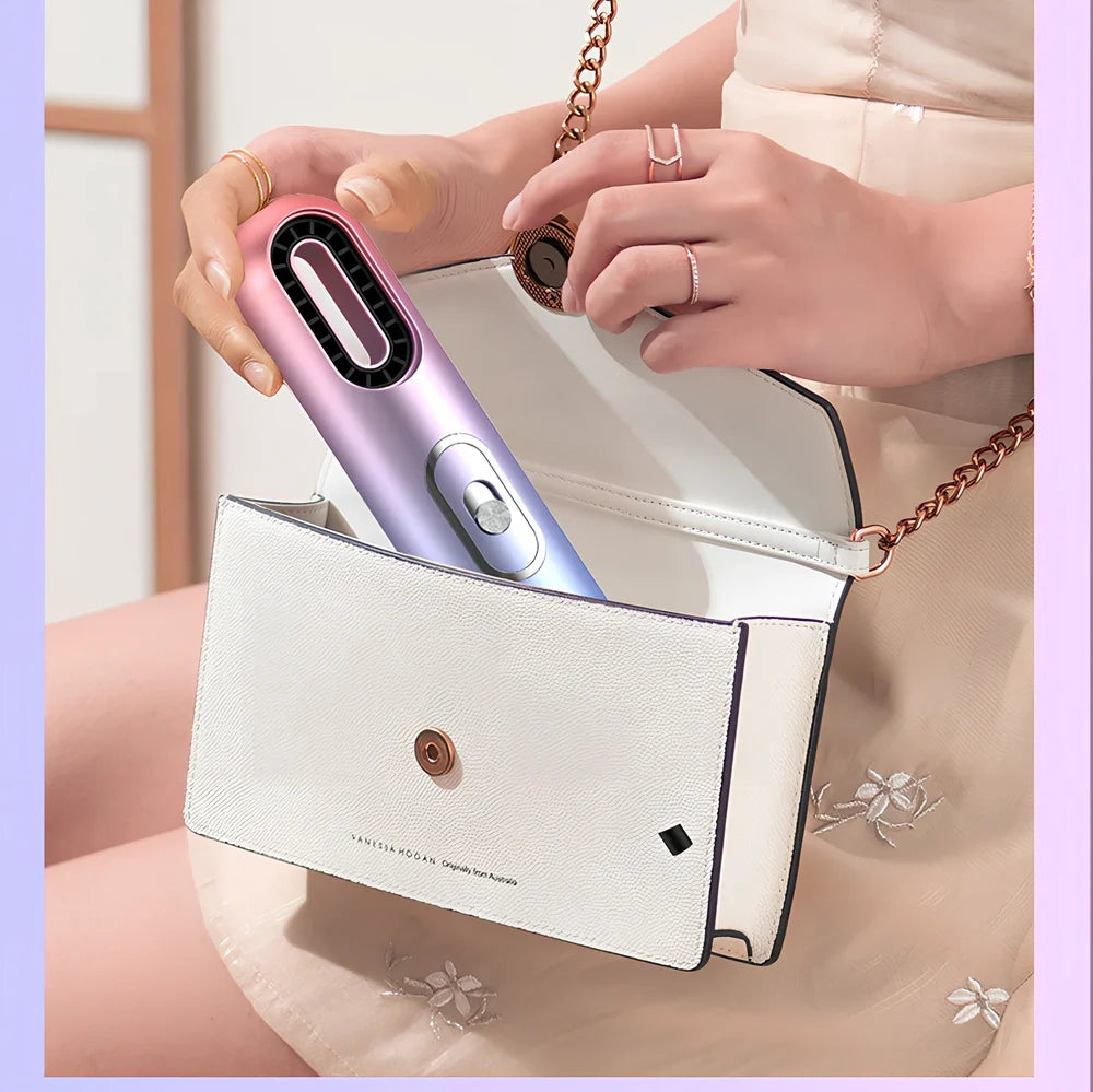 Gradient leafless hair dryer with blue light display and two nozzle attachments