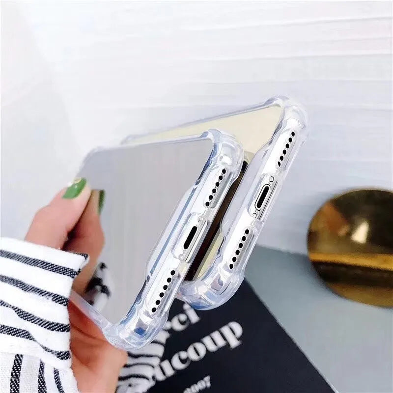 Mirror Phone Case for iPhone showing TPU material and built-in mirror surface