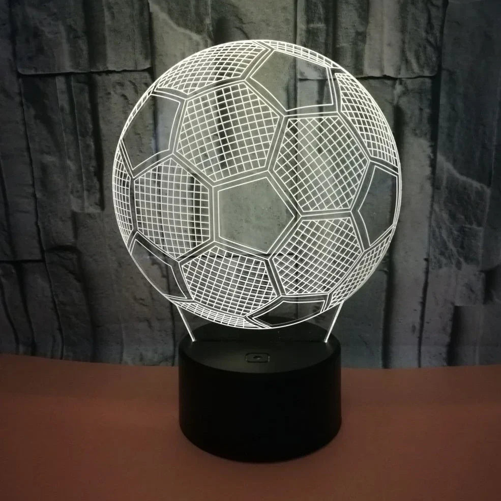 3D colour-changing football night light with 87mm ABS base, USB cable, and remote, projecting in 7 hues