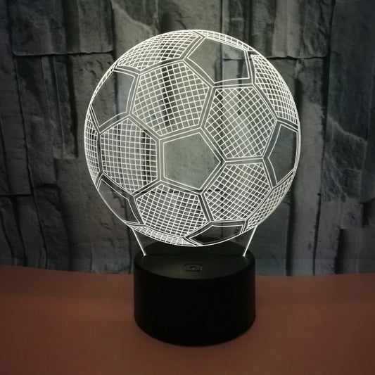 3D colour-changing football night light with 87mm ABS base, USB cable, and remote, projecting in 7 hues