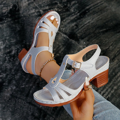 Women's black peep toe wedge platform sandals showing fish mouth toe design and ankle buckle strap