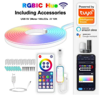 3-metre neon light strip with RGB LEDs and remote control for indoor lighting